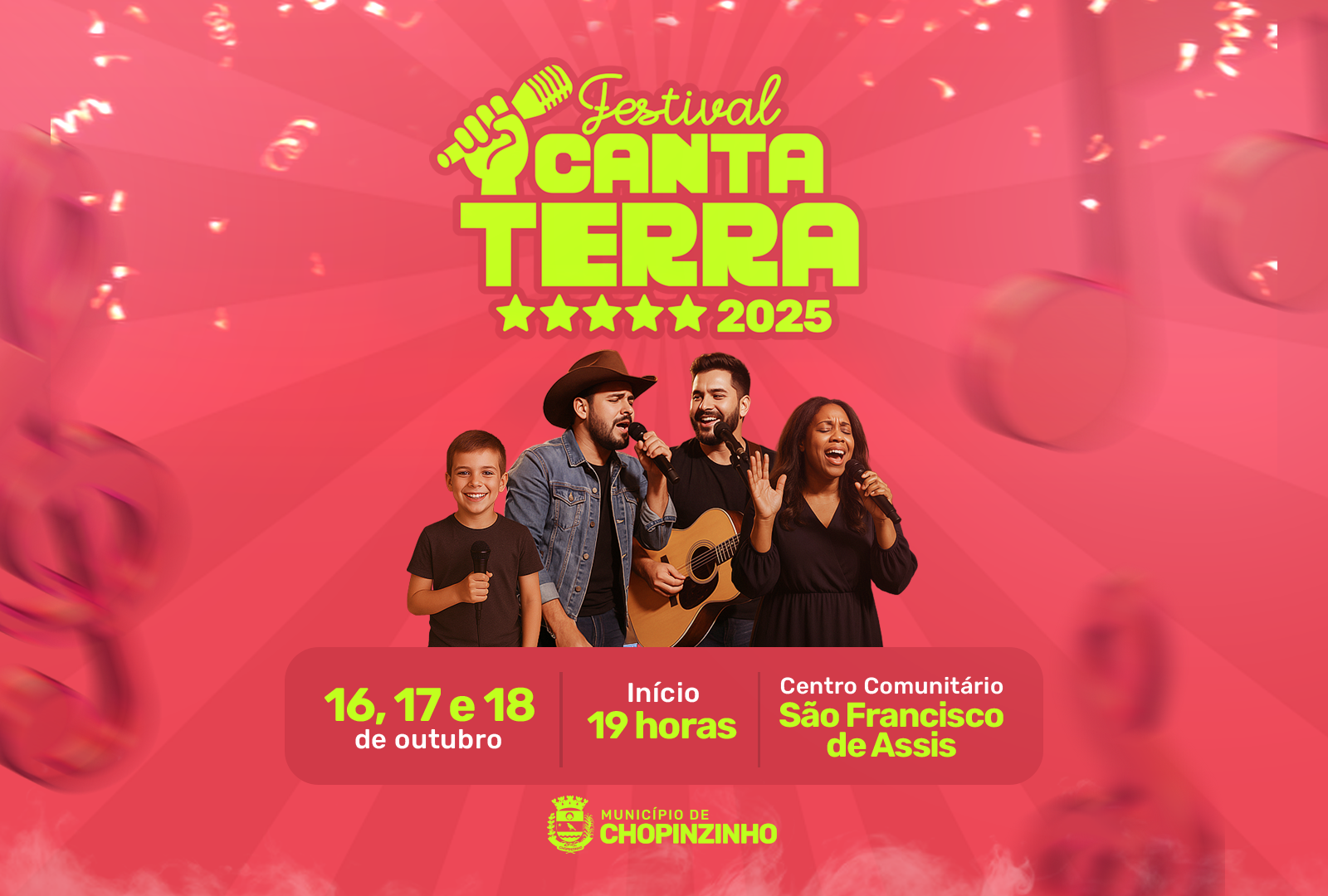 Imagem da Noticia: Canta Terra 2025 se aproxima e promete grandes apresentações musicais em Chopinzinho